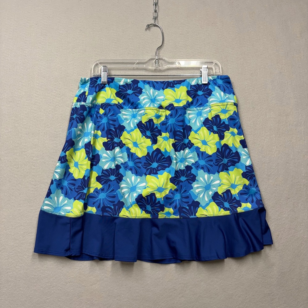 Birdies and Bows Golf Skort Women Large Blue Floral Ruffle Hem Active Skirt